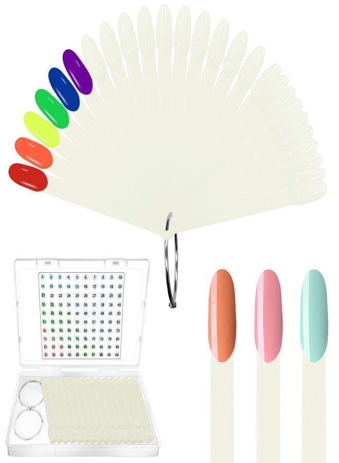 لازا، 100 قطعة من أعواد عينات طلاء الأظافر، معبأة في علبة مع حلقة وملصقات مرقمة، لعرض ألوان طلاء الأظافر، نصائح للتدريب، أعواد عينات بيج طبيعي، مستلزمات اختبار الأظافر لفنيي الأظافر - بيضاوي - Image 1